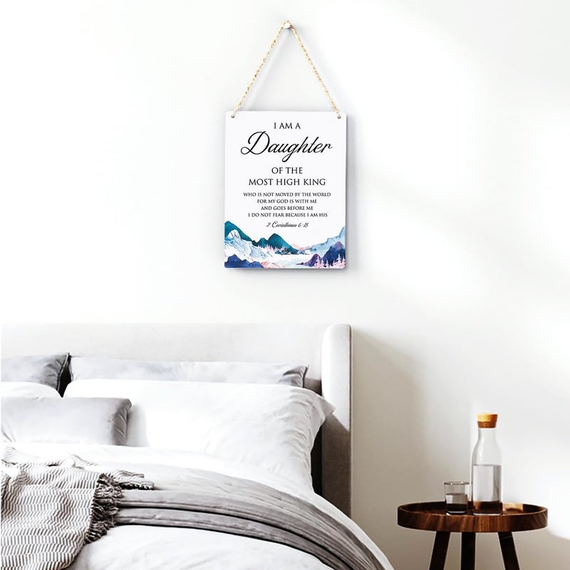 BELLOWDEER Bible Verse Inspirational Wall Decor I am a Daughter of the Most High King 2 Corinthians 6:18 Christian Gifts for Women Girls Scripture Wooden Hanging Sign for Modern Home Office 8 x 10 Inches - Image 3